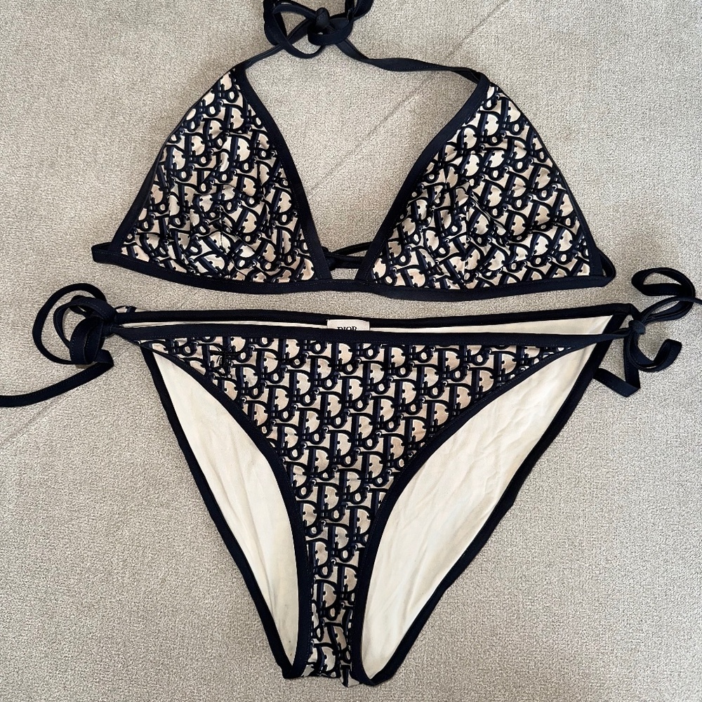 Dior large blue opaque bikini top & bottom